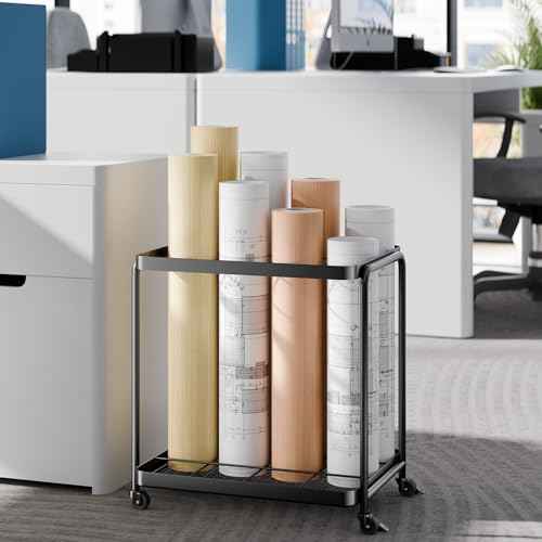 Blueprint Storage Rack - Blueprint Holder with Wheels,12 Slots Wrapping Paper Organizer Storage, Sturdy Cart for Organizing Construction Plans, Artwork,Map,Posters in Home/Office/School