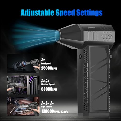 Compressed Air Duster 130000RPM Electric Air Duster Adjustable Air Blower, Cordless Turbo Fan Turbo Dryer Rechargeable Jet Dry Blower for Keyboard, PC, Car, Air Bed Outdoors and Home Cleaning