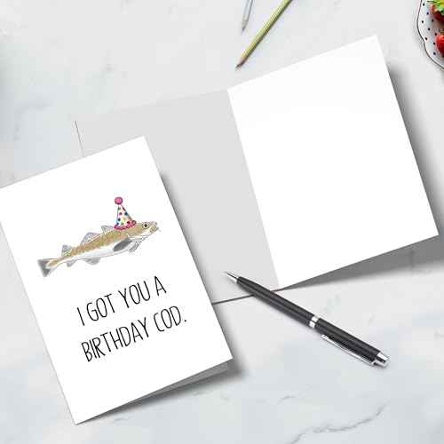Funny Birthday Card for Him Her, Hilarious Fish Birthday Card for Dad, Grandpa, Uncle, Husband, Friend, I Got You A Birthday Cod