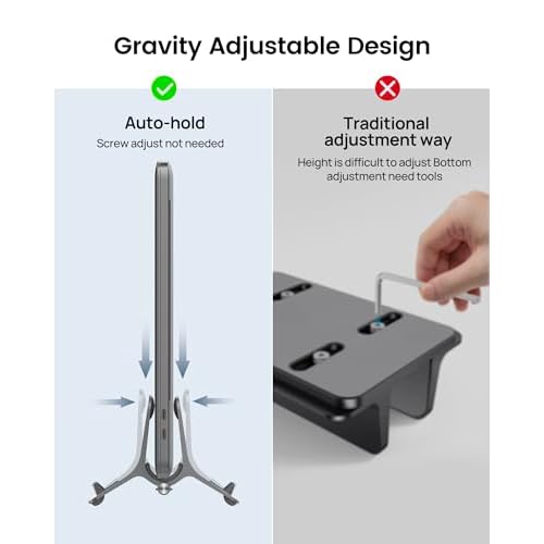 SODI Vertical Laptop Stand for Desk, Gravity Auto Lock MacBook Stand, Aluminum Laptop Holder Vertical Compatible with MacBook Pro, Air, Tablet, Space-Saving Organize Work & Home Office, Gray