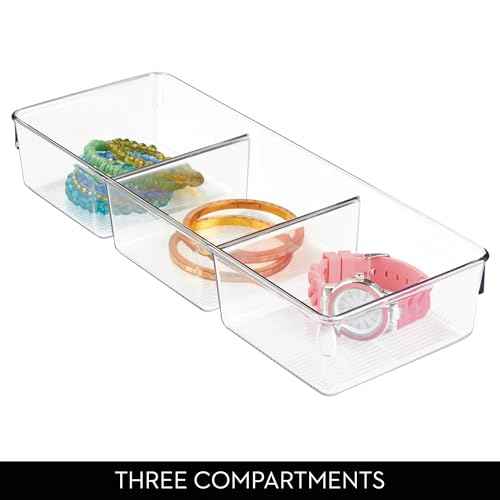 iDesign 3-Section Drawer Organizer for Kitchen, Bathroom, and Desk Drawers - Set of 6 - Clear