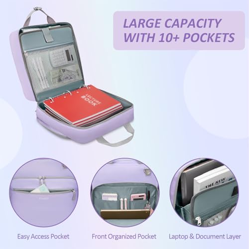 Ytonet Zipper Binder with Shoulder Strap, 3 Inch 3 Ring Binder with Zipper, 600 Sheets Large Capacity Waterproof School Binders Organizer for Girls Students Fit 15.6 Inch Laptop, Purple