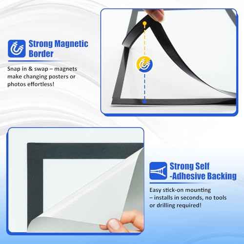 Magnetic Sign Holder & Picture Frame 8.5 x 11 - Self-Adhesive Magnetic Frames with Strong Magnet Border, Clear PVC Document/Poster/Paper Wall Mount Holder for Home Office Store, 6 Pack