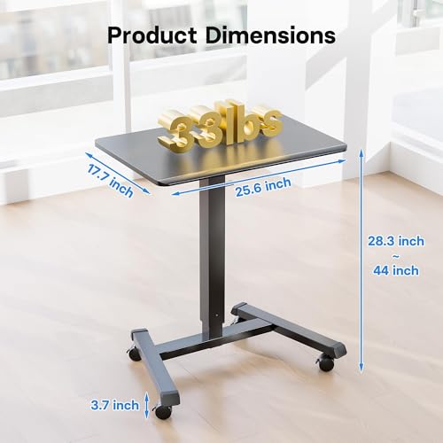 BONTEC Adjustable Height Mobile Standing Desk Cart with Lockable Wheels - Black, 25.6 x 17.7 inches