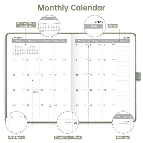 2026 Pocket Calendar for Purse - 4.3" x 6" A6 Small Mini Weekly and Monthly Planner, Jan-Dec 2026, 100GSM Thick Paper, Leather Hardcover, Colorful Tabs, Notes, Pen Loop, Back Pocket, Light Green