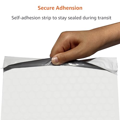 Amazon Basics 8.5 x 12-Inch Poly Bubble Mailers - 100 Pack, Self-Sealing, White/Grey