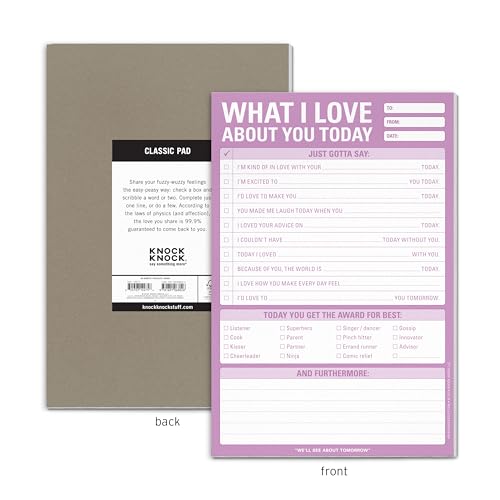 Knock Knock 6-Count What I Love about You Today Pads, Love Letter Paper Checklist Lunch Box Notes for Husband, 6 x 9-inches