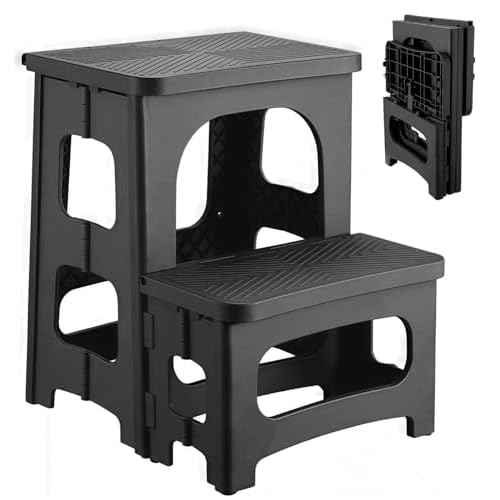2 Step Stool Foldable, Non-Slip Steps, Folding Step Stool for Adults & Kids, Plastic Stool Pool Ladder, Collapsible Stools 2 Step Ladder for Kitchen Toilet Bedroom Office RV, Holds 330 lbs