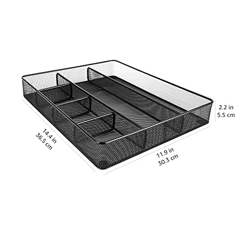 Amazon Basics Metal Mesh Desk Organizer with 6 Compartments, Anti-Slip, Black