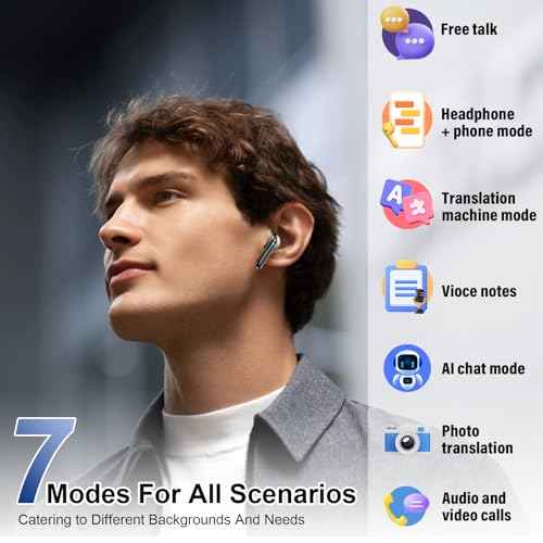 AI Translation Earbuds Real Time with Audio and Video Calls, 3-in-1 Language Translator Earbuds,164 Languages, 7 Translation Modes, 32H Buletooth 5.3 Headphones with Mic Translating Device