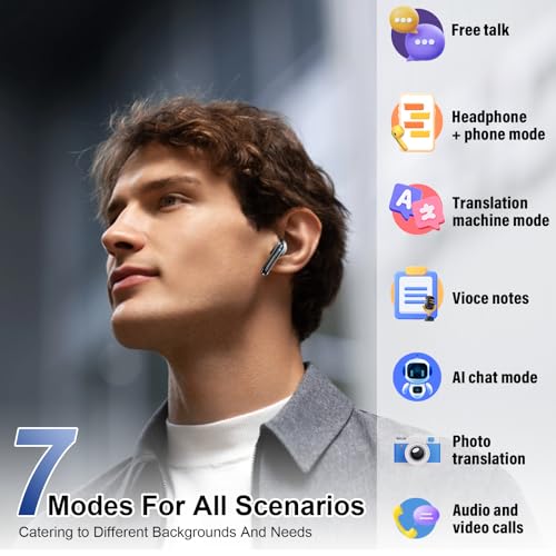 Niderson Light Black AI Translation Earbuds with Real-Time Language Translator, Bluetooth 5.3