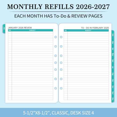 2026-2027 Monthly Planner Refill - Planner Inserts with 7-Hole Punched, 5-1/2" x 8-1/2", Runs from January 2026 to December 2027, Two Pages Per Month, Monthly Calendar with Tabs