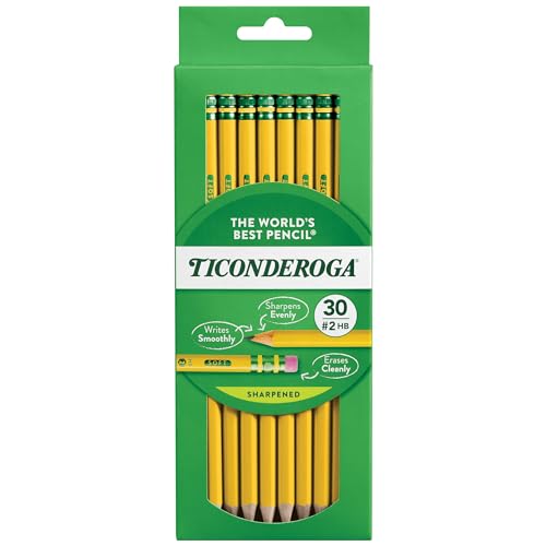 Ticonderoga Pre-Sharpened Wood-Cased #2 Pencils with Eraser - Pack of 12