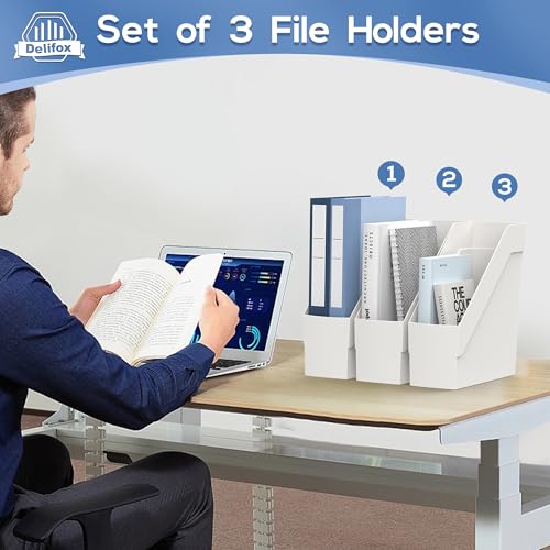 Delifox 3 Pack White Plastic Magazine Racks Desk Organizer Storage Bin