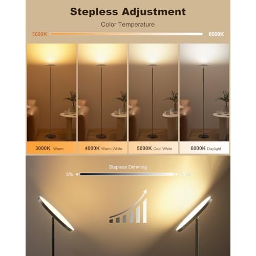 FULSUNT LED Floor Lamps for Living Room, 30W/3200LM Bright Modern Standing Lamp with Remote & Touch Control, Stepless Dimmable 69" Tall Lamp Torchiere Lamp Reading Floor Light for Bedroom Office