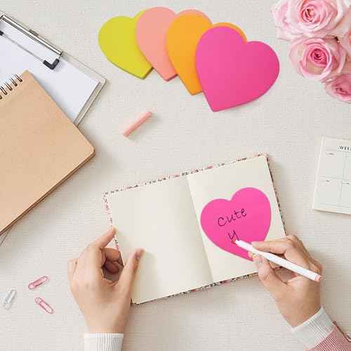 9 Pads Heart Sticky Notes, 3x3 in, 82 Sheets/Pad, Cute Bright Color Heart Shaped Sticky Notes Strong Adhesive Post, Clean Removal
