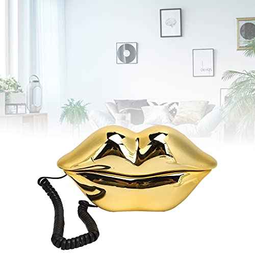 Electroplating Golden Yellow Funny Lip Telephone, with Number Storage Function, Landline Telephone Home Desktop Corded Fixed Telephone for Home Office Phones Home Decoration