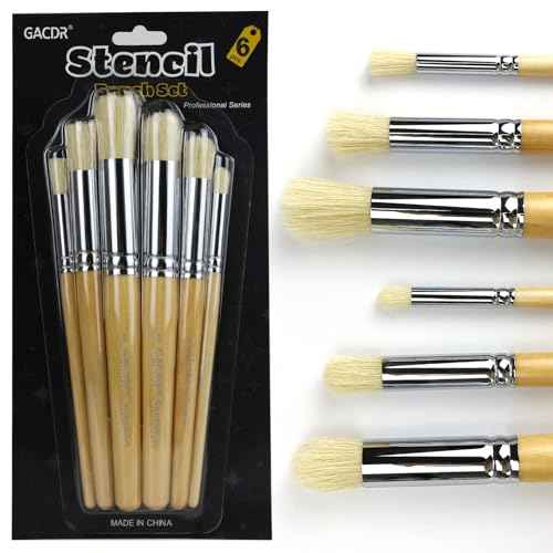 Wooden Stencil Brush Set, 6 Pieces Natural Hog Bristle Dome Stencil Brushes for Painting On Wood Wall, Stencil Projects, Card Making, DIY, Crafts and Acrylic Oil Watercolor Painting¡¦