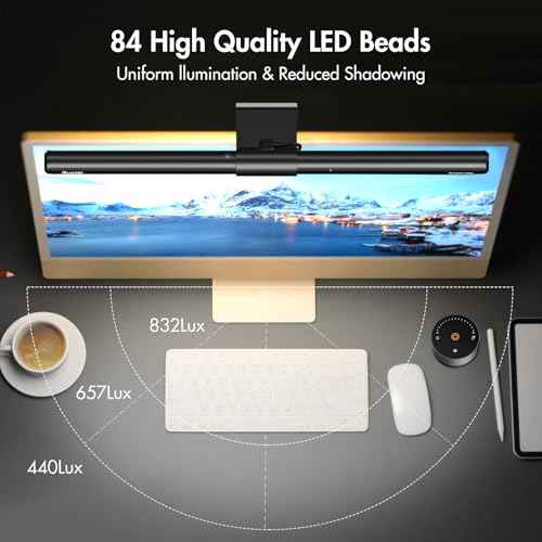 Quntis Monitor Light Bar with Remote, Fit for Curved Monitors/Camera Base, Eye-Care Computer Screen Light Bar, Auto-Dimming Dimmable Work Office Gaming Desk Lamp, Gray