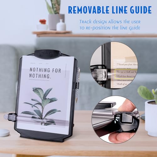 Adjustable Document Holder with Shelf Lip, Line Guide & Clips for Office & Reading