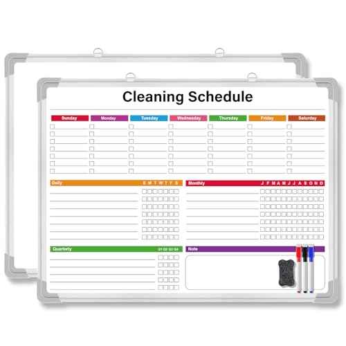 Honoson 18x24 Inch Chore Chart Whiteboard for Kids Hanging Cleaning Checklist Dry Erase Whiteboard with Aluminum Frame Double Sided Daily Weekly Monthly Chore Schedules, 3 Markers & 1 Eraser