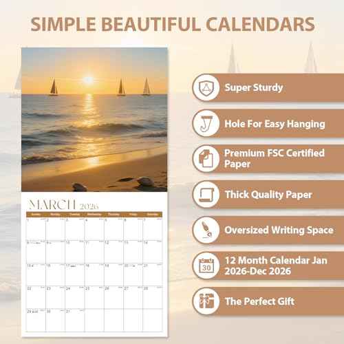 2026 Wall Calendar, 12 Months Calendar 2026 (January-December), 12" x 24" Opened, Nature Landscape Planner for Organizing & Planning, Office, Teacher and Home Supplies, Giftable