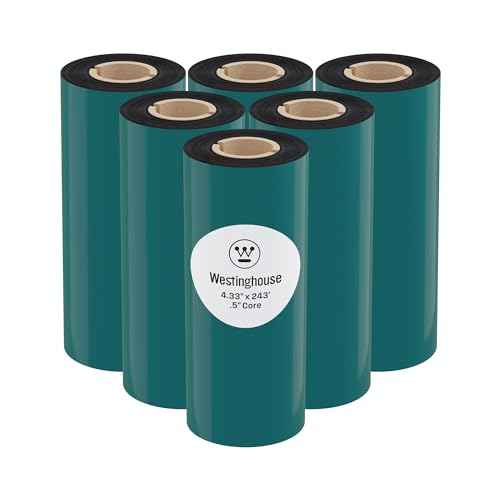Westinghouse Thermal Transfer Ribbon, 4.33" x 243', 0.5" Core, Compatible with Zebra GC420t, GK420t, GX420t, Premium Wax Resin Enhanced Ink Side Out Wax Ribbon for Thermal Printers, Black, 6 Rolls
