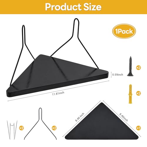 APUDWN Black Fabric Corner Shelf with Hooks 11.8 Inch Wooden Triangular Office Organizer