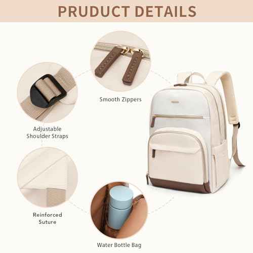 TENSTAR Laptop Backpack for Women, Computer Backpack Fit 16 Inch Notebook, Large Capacity College Backpack Bookbag Casual Daypack for Travel, Apricot