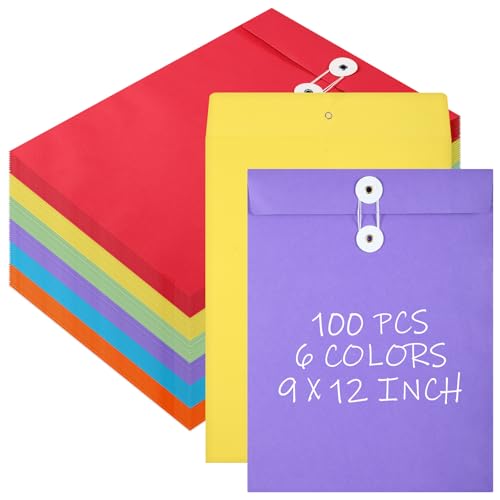 Fullhawl 100 Pcs Interoffice Envelopes with String Tie Closure 9x12 Inches Colored Mailing Files for Office & Business