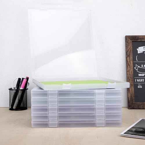 Scrapbook Paper Storage, 6 Pack Stackable Plastic File Storage Box Set, 12"x12"x1.1" Craft Organizer Storage, U-Shaped Locking Mechanism, Ideal for Office, Home, and School Document Organizer