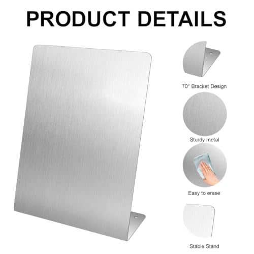 2 Pack Magnetic Bulletin Boards with Stand - Metal Memo & Menu Display, Stainless Steel, 8 x 6 Inches
