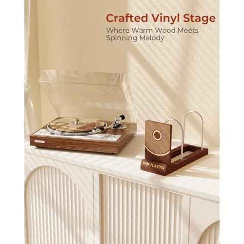 Now Playing Vinyl Record Holder Stand, Wooden Record Storage Stand for Album Display, Vinyl Accessories for LP Lovers, Solid Wood with Engraved Design