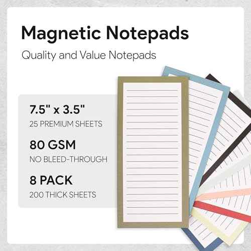 Magnetic Notepads ? Notepads for Grocery List, Shopping List, To-Do List, Reminders -Strong Magnetic Back- Memo Notepad | 8 pack Medium | Solid Pattern Style