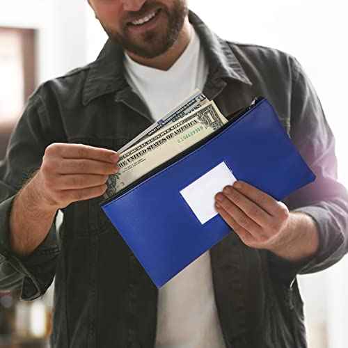 20 Pcs Money Bank Bag with Zipper 11 x 6 Inch Money Pouch Bulk Security Bank Deposit Bag with Clear Window Leatherette Cash Coin Wallet for Women Men(Dark Blue)