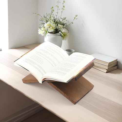 Book Stand for Reading - Solid Wood Book Holder for Open and Closed Books, Cookbook, Magazines, Textbooks (Redwood)