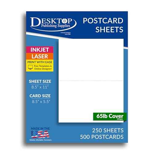 65lb White Jumbo Postcards - 2 per page - Breaks to 5 1/2" x 8 1/2" Sheets (250 Sheets / 500 Postcards)