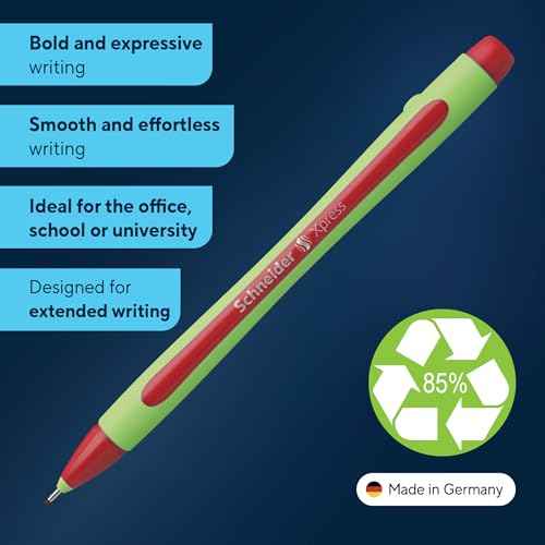 Schneider Xpress Premium Fineliner, 0.8 mm Porous Point, Light Green Barrel, Red Ink, Box of 10 Pens (190002)