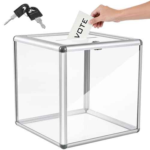 Extra Large Donation Box for Charity, Acrylic Ballot Box with Slot 10.62 x 10.62 x 10.62 Inch, Extra Large Ballot Box/Suggestion Box/Raffle Ticket Box with Lock for Fundraising, Voting, Tips