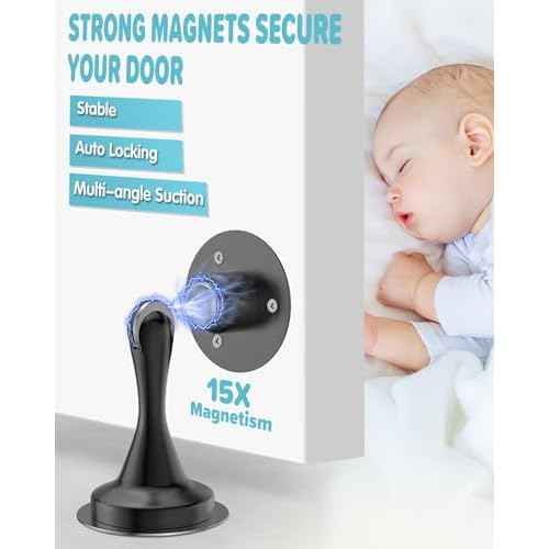 Door Stoppers Magnetic Door Catch - 4 Pack Stainless Steel Heavy Duty Door Stops for Bottom of Door, Wall & Floor Mounting No-Drill Strong Adhesive & Screws, Strong Door Holder to Keep Door Open