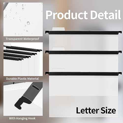 30 Pieces Clear Hanging File Folders Letter Size with Tabs and Inserts Poly Reinforced Filing Cabinet Folders Hanging 9.5x11inch Hanging Document Paper Folder for Medical Charts File Cabinet