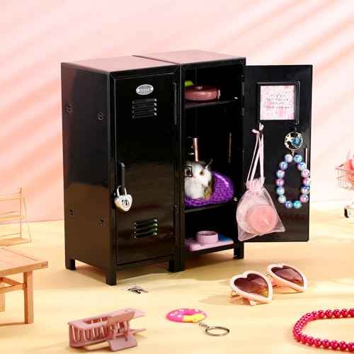 2 Pcs Christmas Mini Locker with Lock and 2 Keys 10.8 Inch Miniature Small Storage Locker Real Littles Cute for Xmas Santa Desktop School Home Office Container(Black)