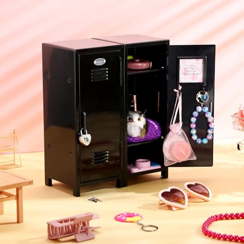 Vercraft 2 Pcs Mini Metal Locker with Lock, 10.8 Inch Safe Box, Black
