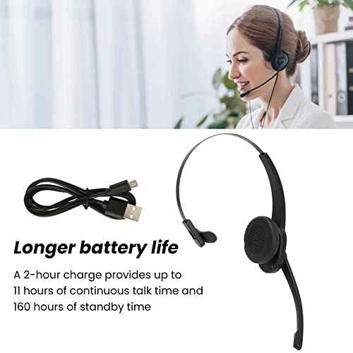 Bluetooth Cordless Headset, Mono Telephone Headset with Rotatable Microphone, 11h Talk Time, All Day Comfort Design, Single Ear Call Center Headset for Office Home