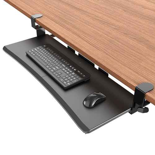 Extra Large Keyboard Tray Under Desk - Slide Out with Sturdy C-Clip Mount System, 31.5" (35.8" Including Clamps) x 11.8" Put-Out Keyboard Tray Computer Drawer for Ergonomic Typing, Black