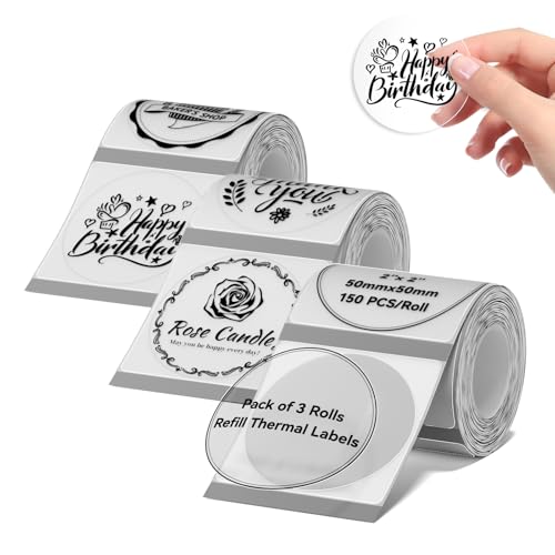 3 Rolls Round Clear Labels for NIIMBOT B1 B21 B3S K3 Label Maker, 2'' x 2'' (50x50mm) Printer Labels, Food Labels for Jars, Personalized Editable Labels for Home/School/Office