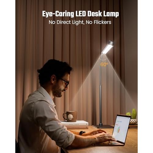 SUPERDANNY Eye-Caring LED Desk Lamp with Base 360¡Æ Flexible Gooseneck Work Lamp Touch Control 3 Light Colors Smooth Dimming Task Lighting Reading Light for Home Office College Dorm, Black