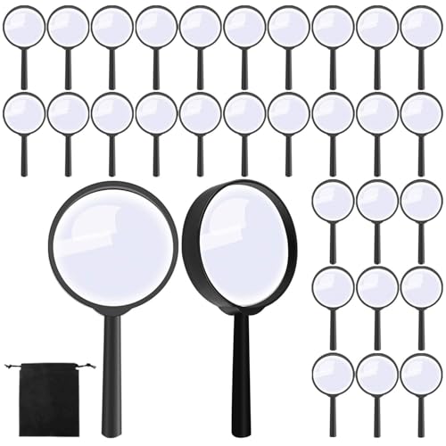 Elcoho 24 Pack Handheld Magnifiers with Storage Bag - 6X Acrylic Lens for Reading Jewelry & Home Use