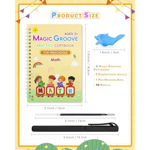 Magic Practice Copybook, Reusable Writing Practice Book, Handwriting Aid for Preschool Kids Age 3-8 (4 Books with Pens)