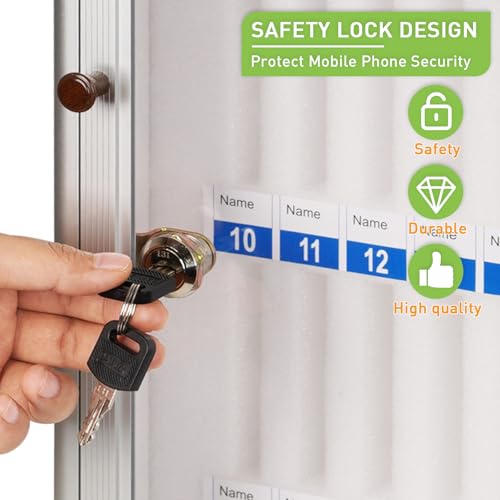 Loghot Aluminum Alloy Pocket Chart Cell Phones Storage Cabinet for Cell Phones,Wall-Mounted with a Locked,Can be Carried by Hand (36 Slots Black)
